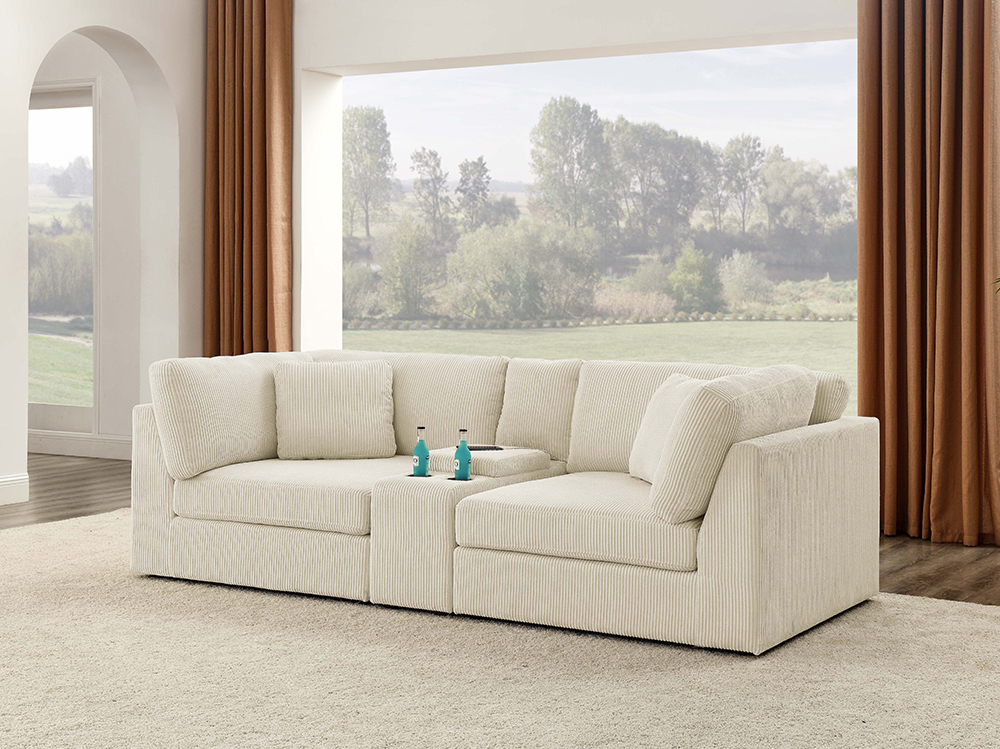 2 Seater  L Shaped Modular Couch with 1 Cup Holder and Storage Console