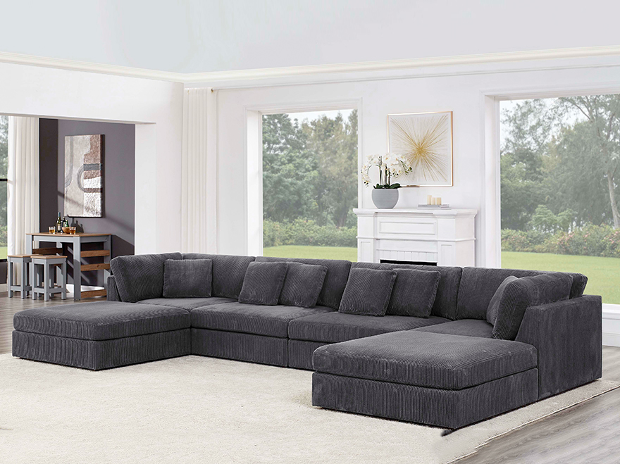 Sectional 6 Piece  U-Shaped Corner Couch Modular with Ottoman