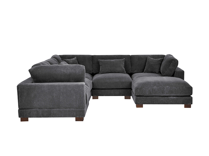 6 Seat Grey L Shaped Modular Sofa with 1 Ottoman for Living Room