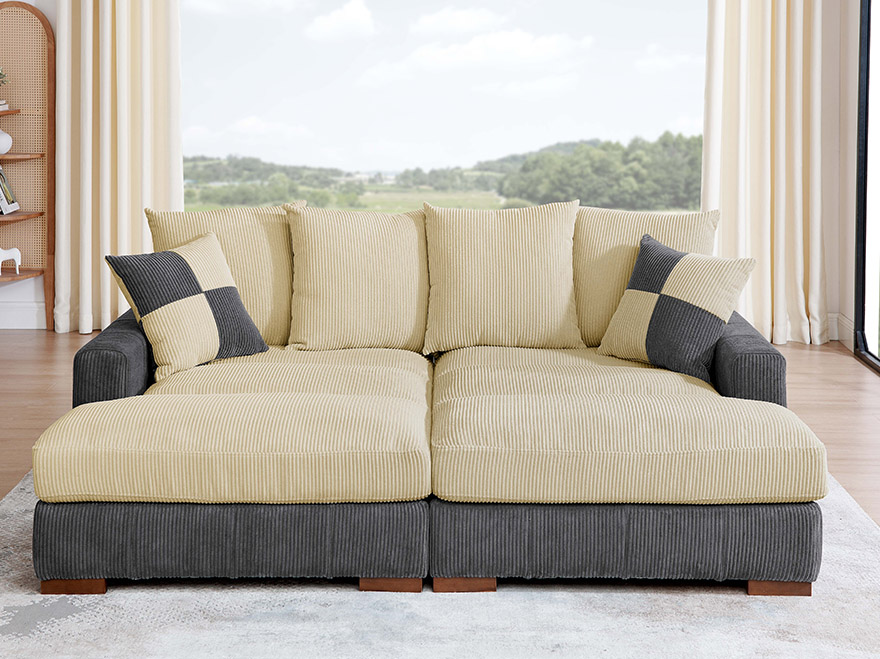 2 Seat Two Tone Sectional Sofa for Small Spaces