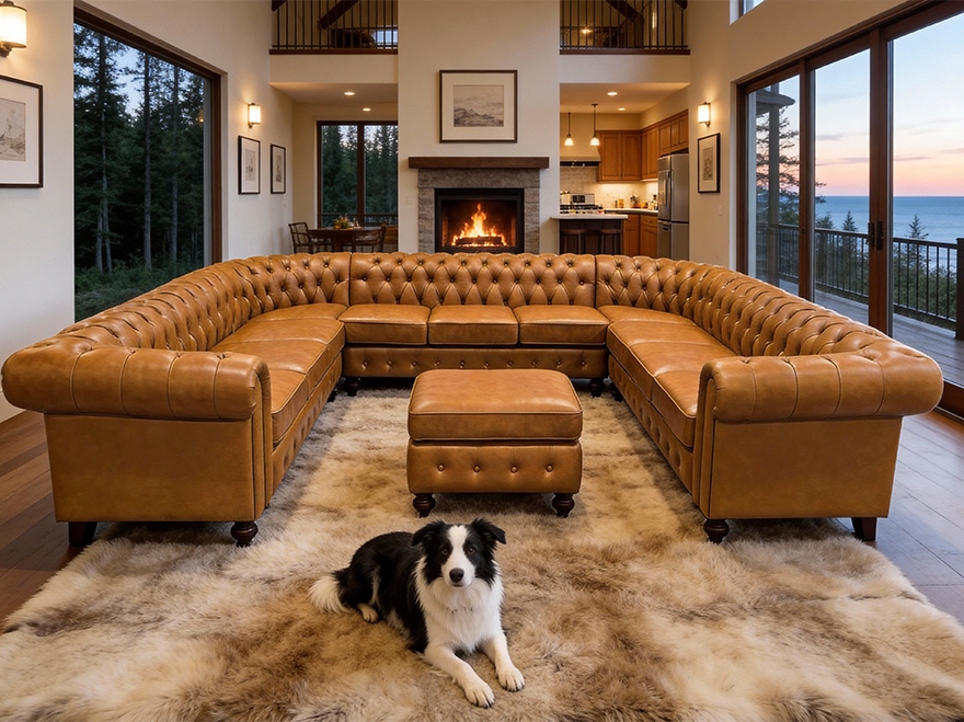 7 Piece Leather-Matched U Shaped Modular Sofa with Ottoman