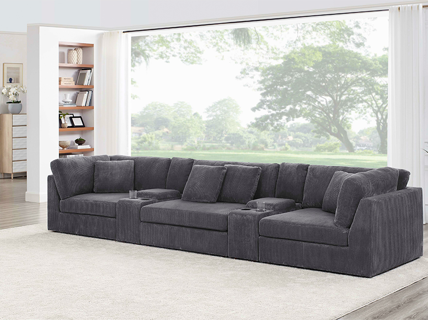 3 Seater Modular L shaped Sofa with 2 Cup Holder and Storage Console