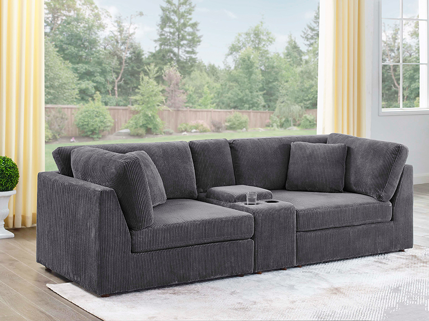 2 Seater  L Shaped Modular Couch with 1 Cup Holder and Storage Console