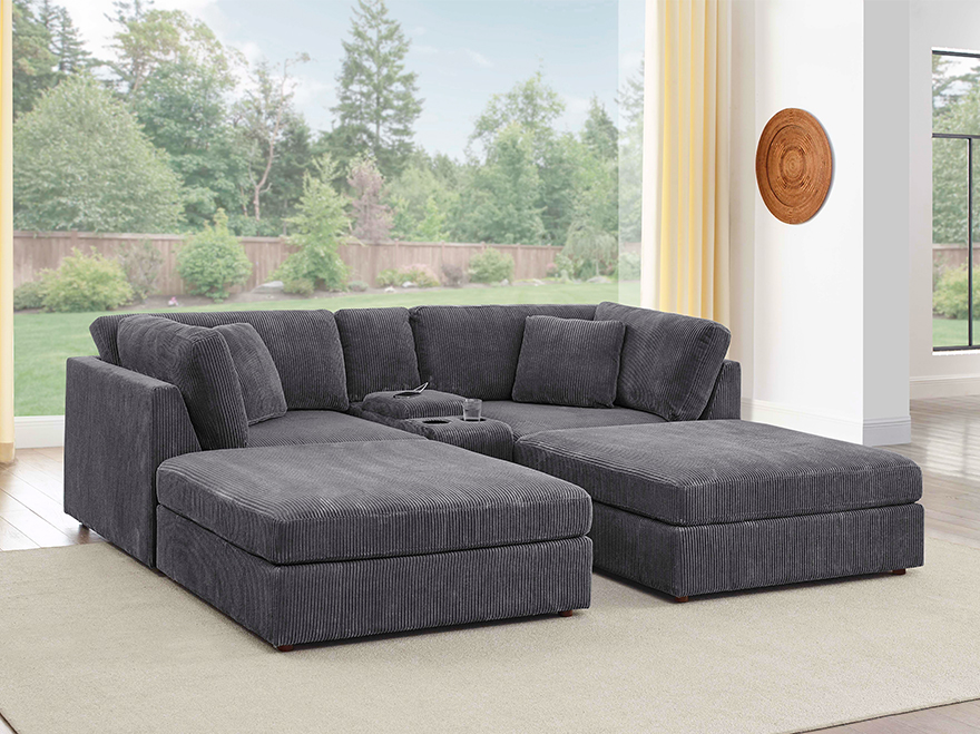 4 Seater Modular Sofa Corner Curved Couches with Ottoman & 1 Cup Holder