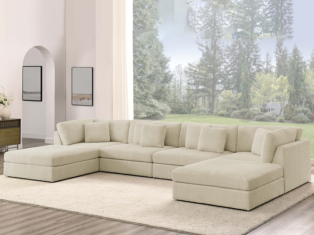 Sectional 6 Piece  U-Shaped Corner Couch Modular with Ottoman