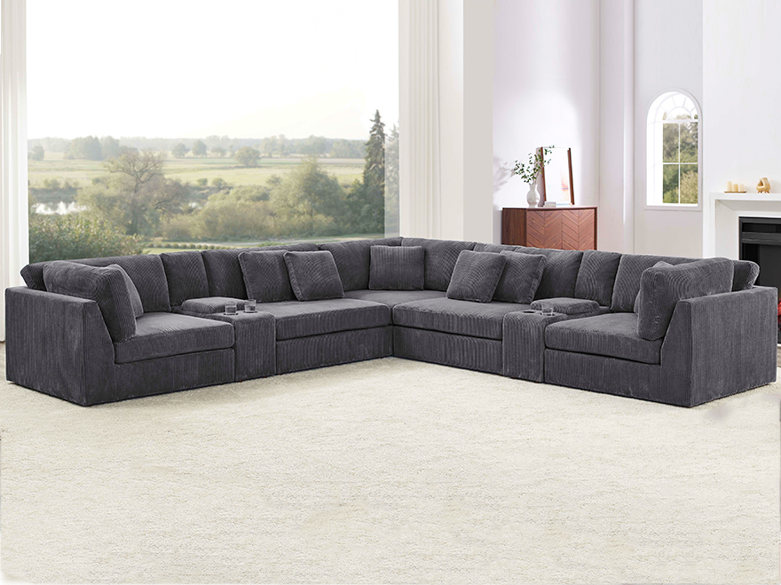 5 Seater L Shaped Corner Lounge with Cup Holder and Storage Console