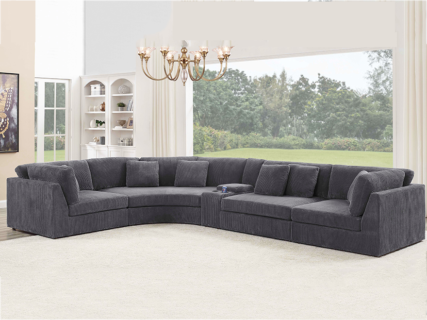 4 Piece Sofa Modular Corner Curved Counches with 1 Cup Holder and Storage Console
