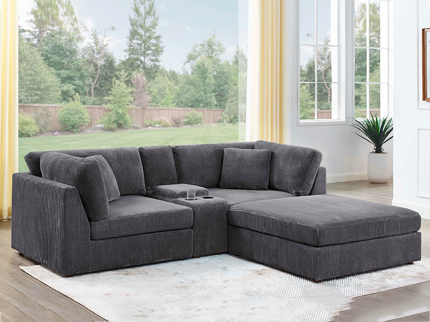 Multifunctional Modular L Shaped Sofa with 1 Ottoman & 1 Cup Holder and Storage Console