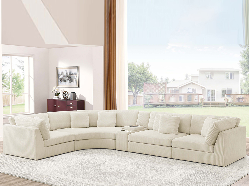 4 Piece Sofa Modular Corner Curved Counches with 1 Cup Holder and Storage Console