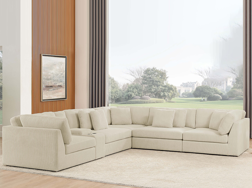 Modular Corner Sofa 5 Seater L Shaped Sectional Sofas with Cup Holder and Storage Console