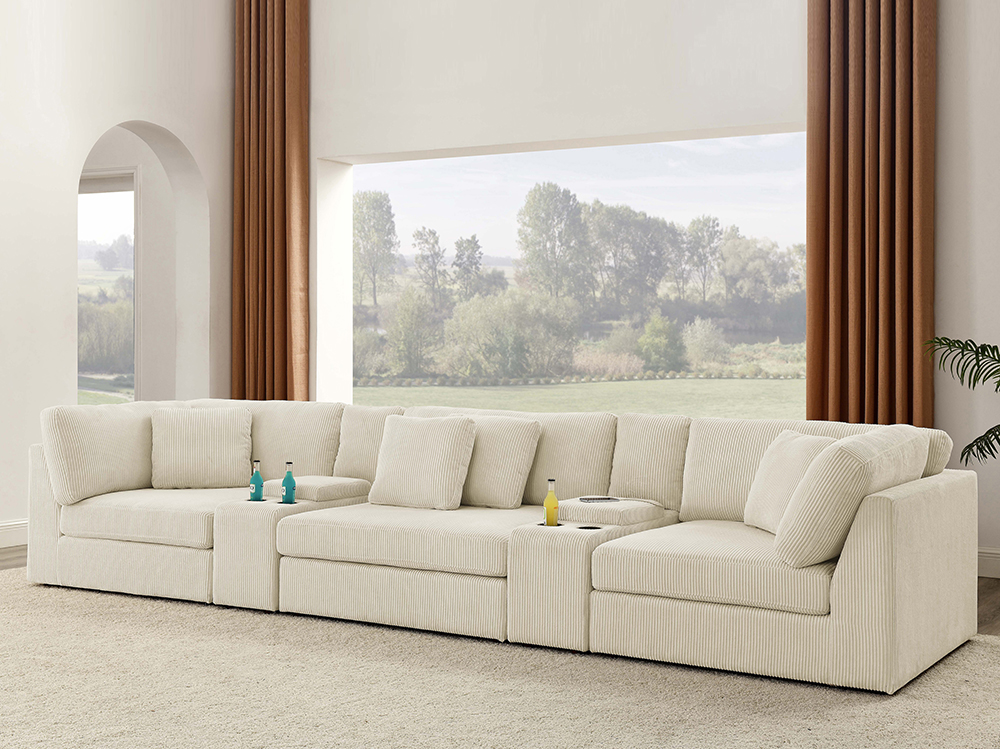 3 Seater Modular L shaped Sofa with 2 Cup Holder and Storage Console