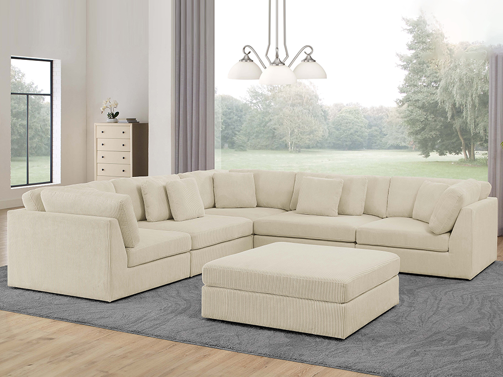 6 Seat L Shaped Modular Sofa with Ottoman for Living Room