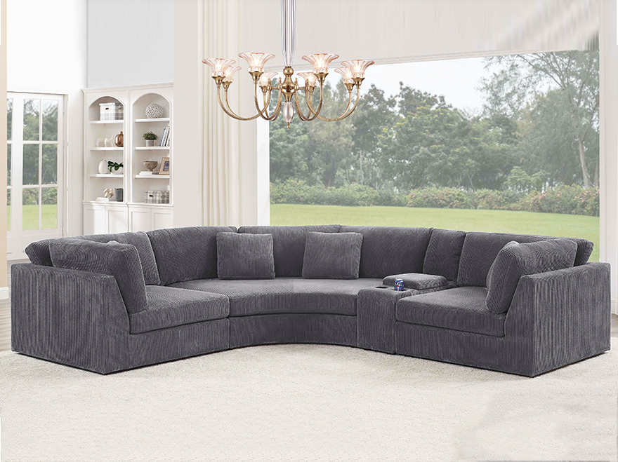 Multifunctional Modular L Shaped Sofa with 1 Curved Sofa & 1 Cup Holder and Storage Console