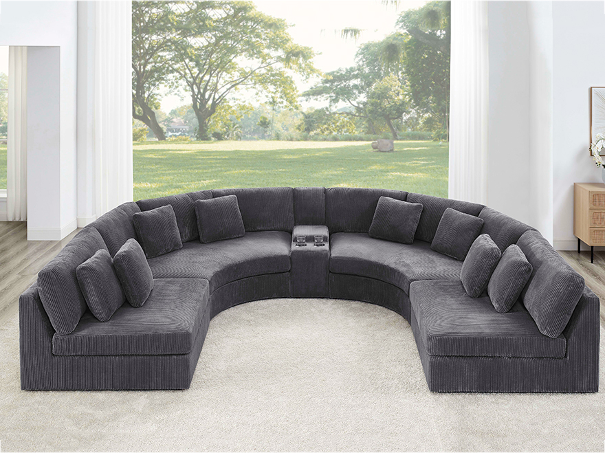 4 Seater Modular Sofa with Curved Couches & 1 Cup Holder