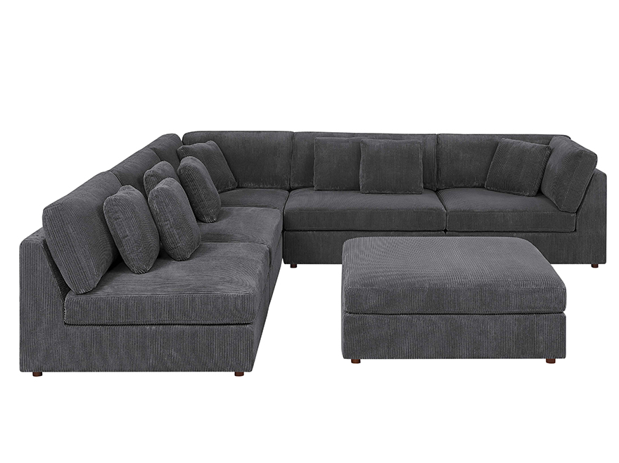6-Seater Corduroy Modular Corner Sectional Sofa Bed Couch with Ottoman