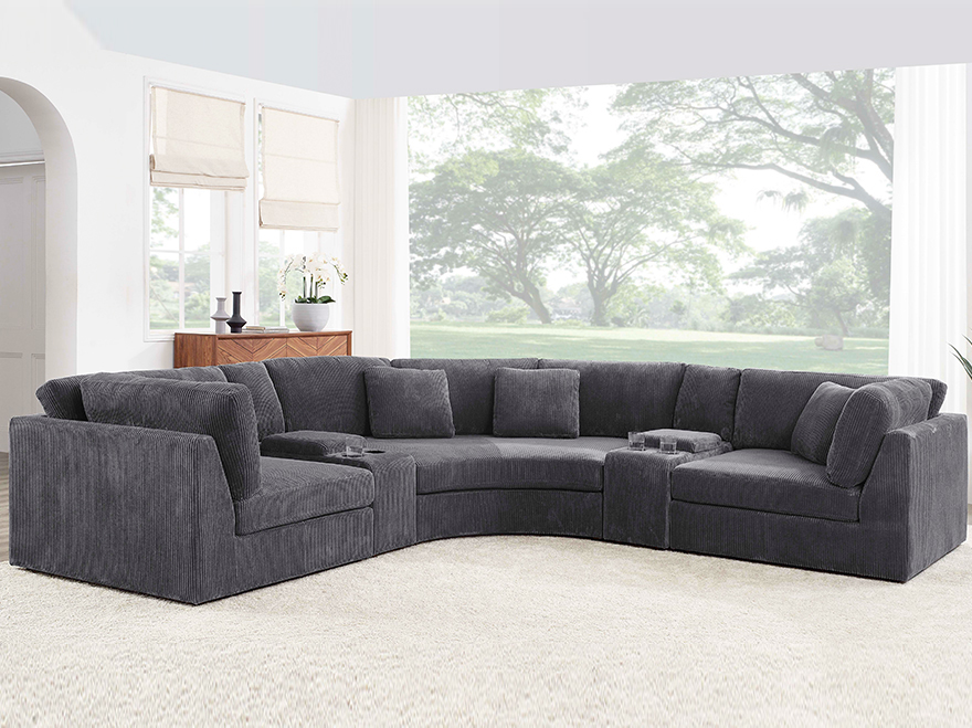 Multifunctional Modular L Shaped Sofa with 1 Curved Sofa & 2 Cup Holder and Storage Console