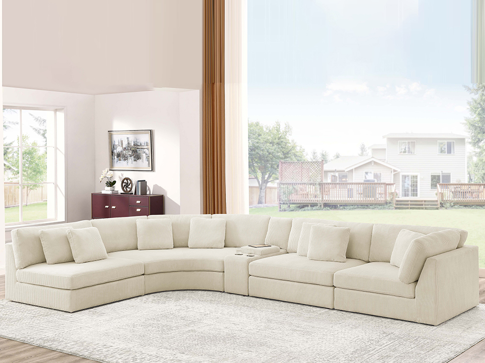 Modular 4 Seats Sofa Corner Curved Couches Sectional with 1 Cup Holder