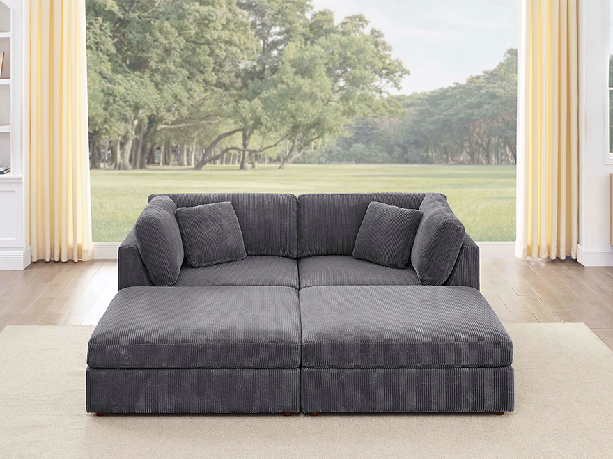 4 Seater Modular Sofa Corner Curved Couches with Ottoman