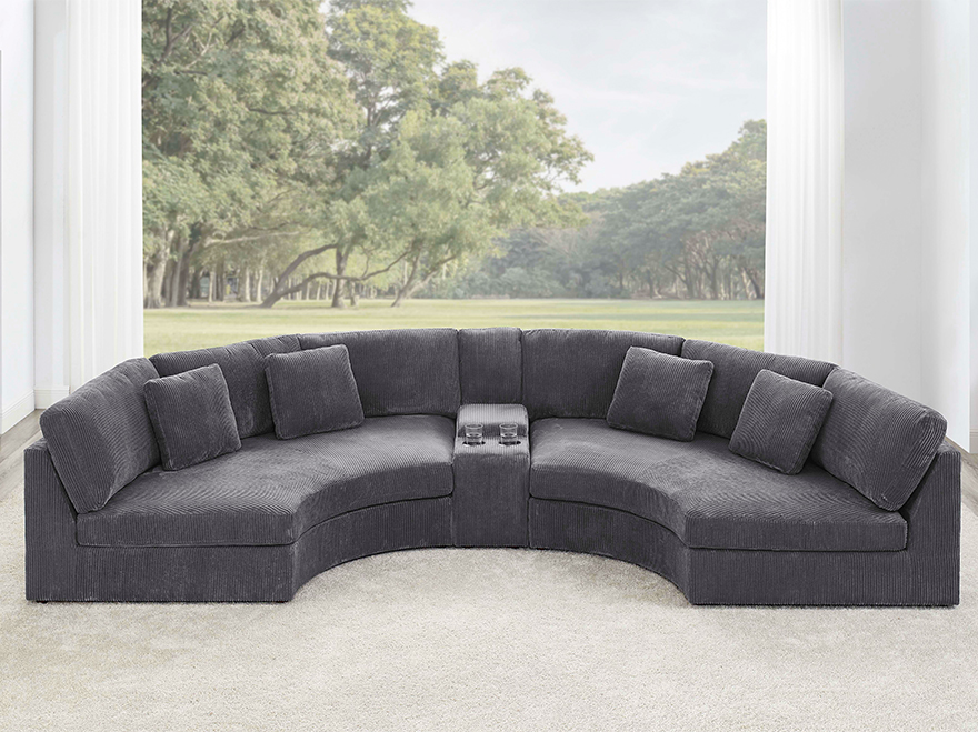 2-Seat Dream Gray Modular Sofa with 1 Cup Holder and Storage Console