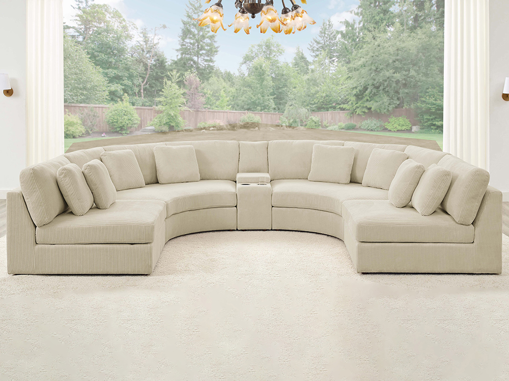 4 Seater Modular Sofa with Curved Couches & 1 Cup Holder