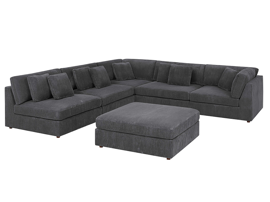 6-Seater Corduroy Modular Corner Sectional Sofa Bed Couch with Ottoman