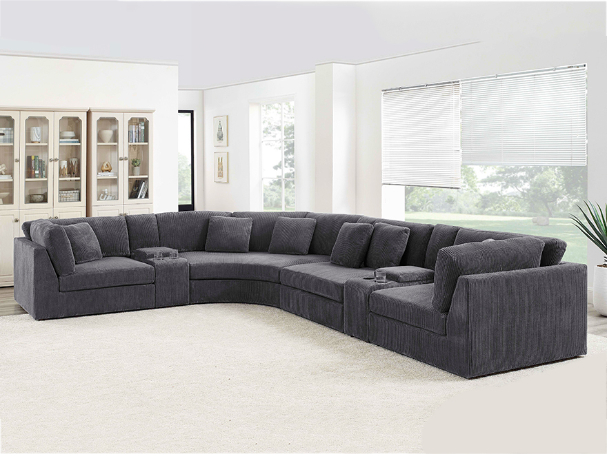 4 Seater Modular Sofa Corner Curved Sectional Sofa with 2 Cup Holder