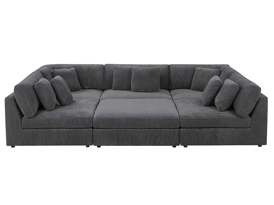 6-Seater Corduroy Modular Corner Sectional Sofa Bed Couch with Ottoman