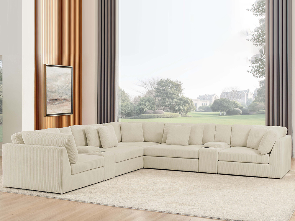 5 Seater L Shaped Corner Lounge with Cup Holder and Storage Console