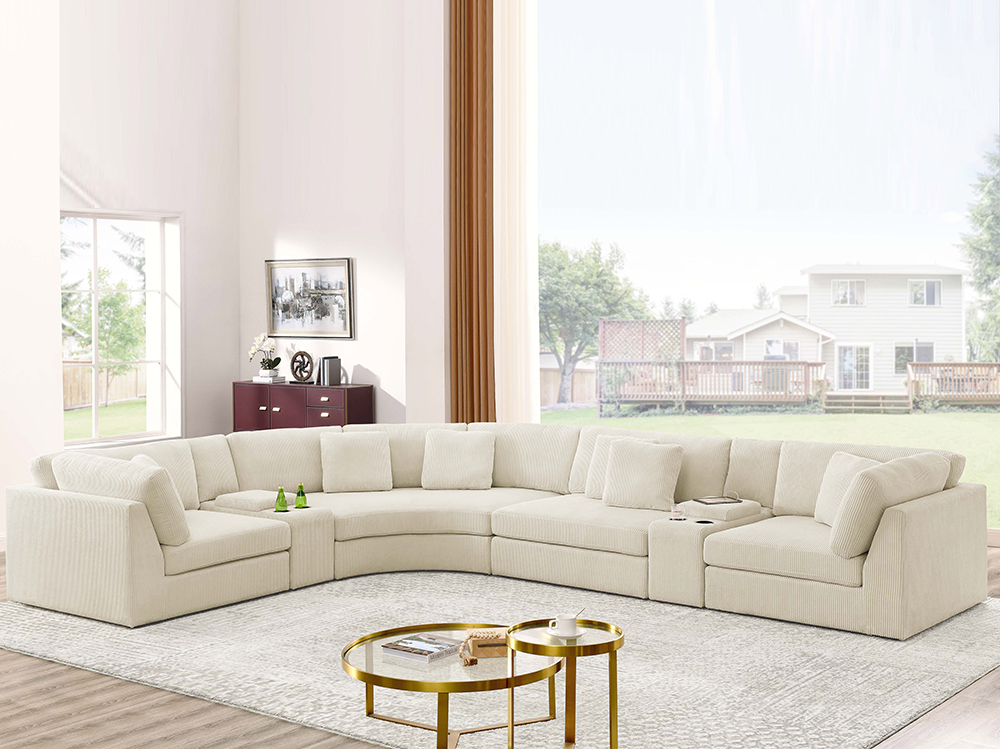 4 Seater Modular Sofa Corner Curved Sectional Sofa with 2 Cup Holder