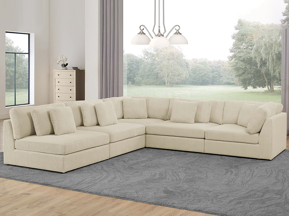 5 Seater Corduroy Modular Sofa Corner Sofa with Curved Corner