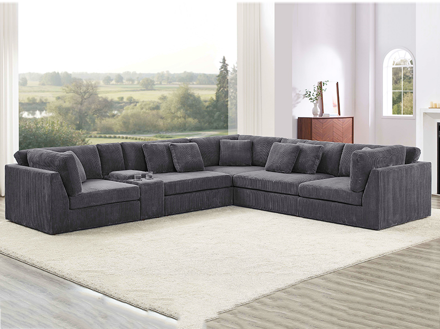 Modular Corner Sofa 5 Seater L Shaped Sectional Sofas with Cup Holder and Storage Console