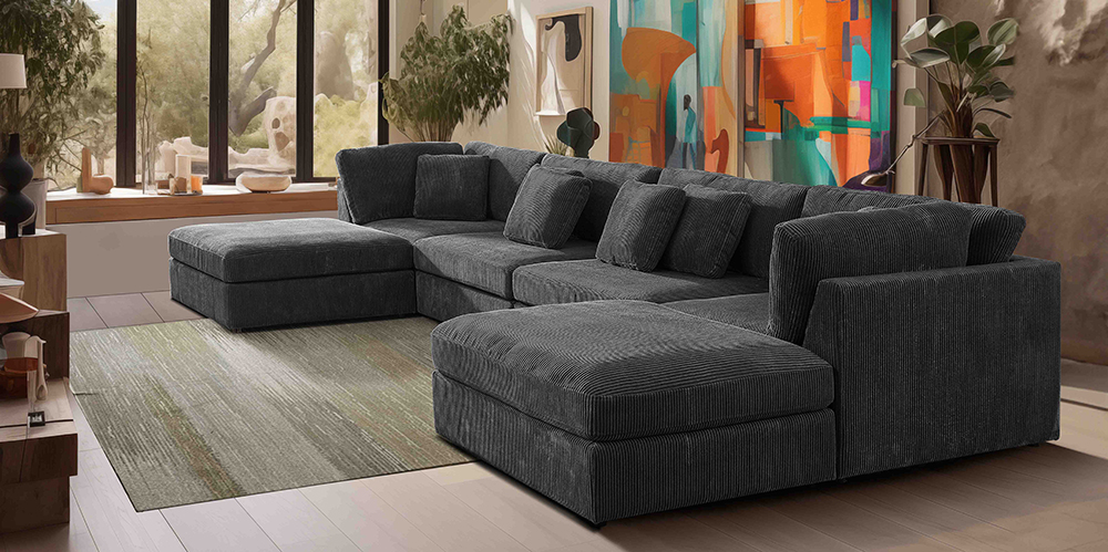 6 Piece Sectional U-Shaped Corner Couch Modular with Ottoman