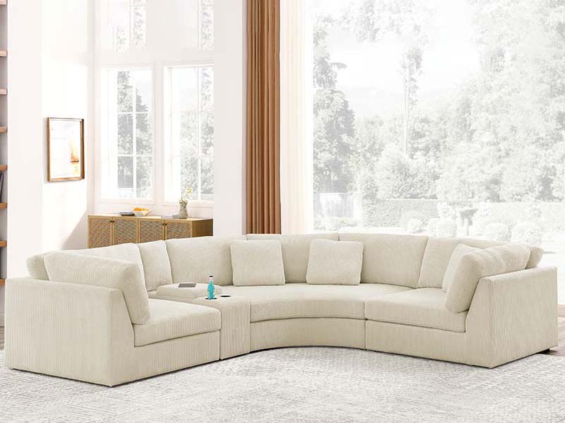 Multifunctional Modular L Shaped Sofa with 1 Curved Sofa & 1 Cup Holder and Storage Console