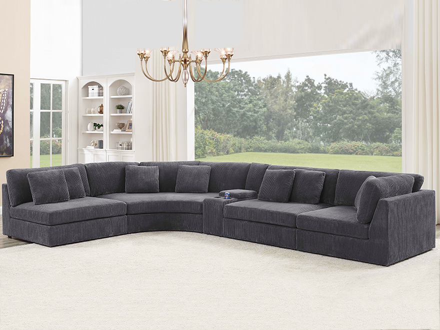 Modular 4 Seats Sofa Corner Curved Couches Sectional with 1 Cup Holder